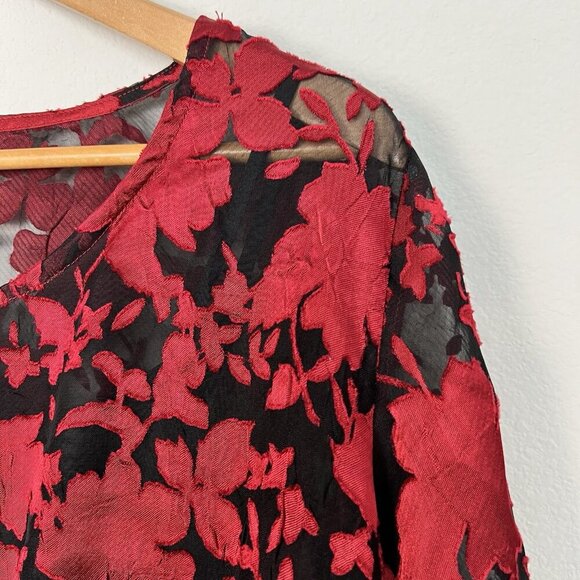 Floral Burnout Blouse Womens Size XL Gothic Whimsigoth Fairy Dark Feminine - Picture 2 of 8